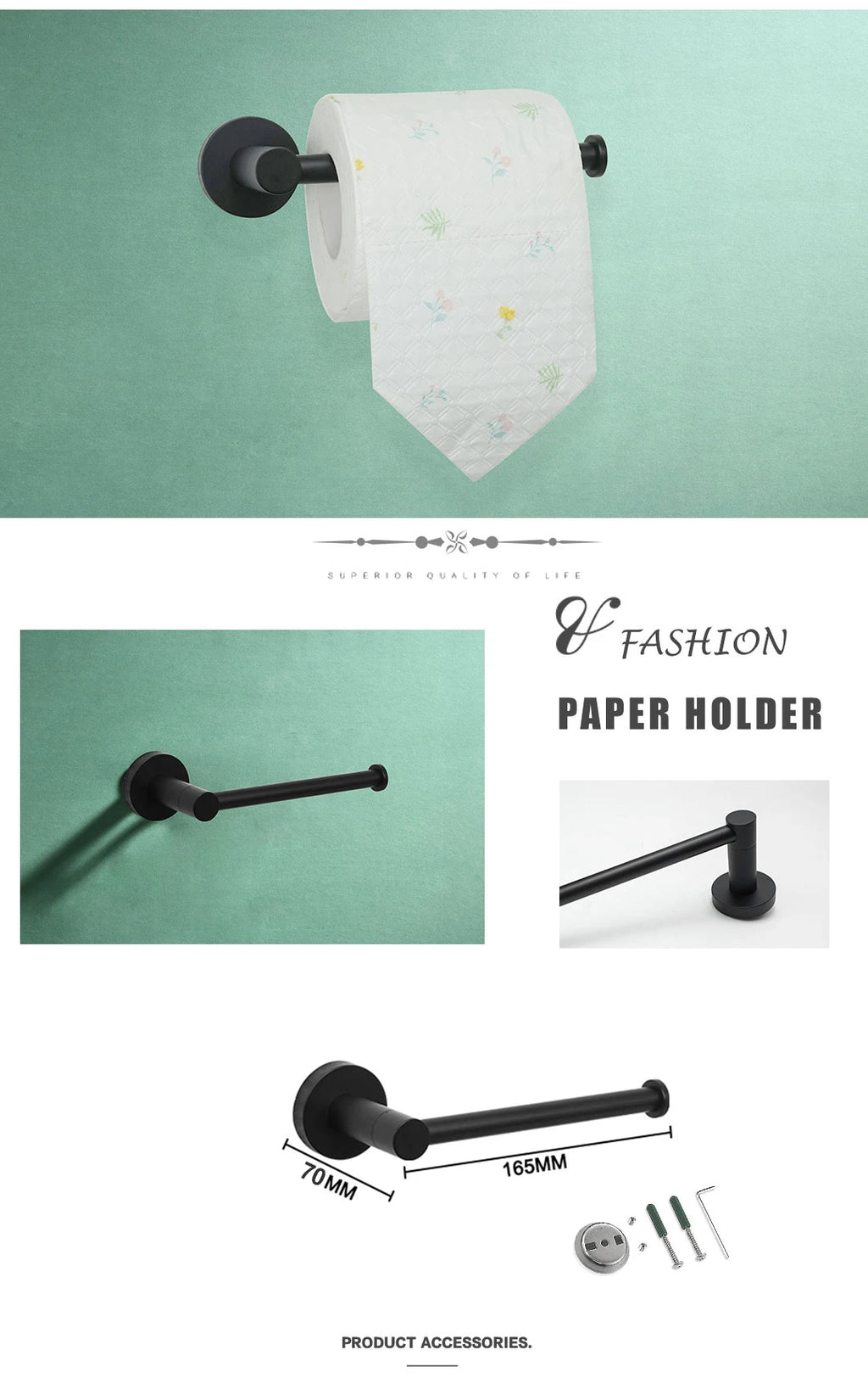 Portasciugamani da parete in acciaio inossidabile nero opaco Portasciugamani Portasapone Porta carta igienica Ganci per asciugamani Accessori per il bagno