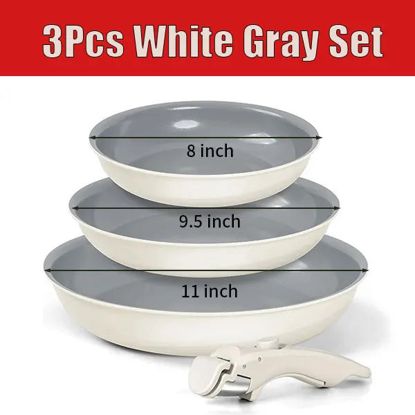 2/3 pezzi padelle set impilabili padelle per uova antiaderenti con manico rimovibile padella antiaderente per bistecche fritte pentola di cottura pentole