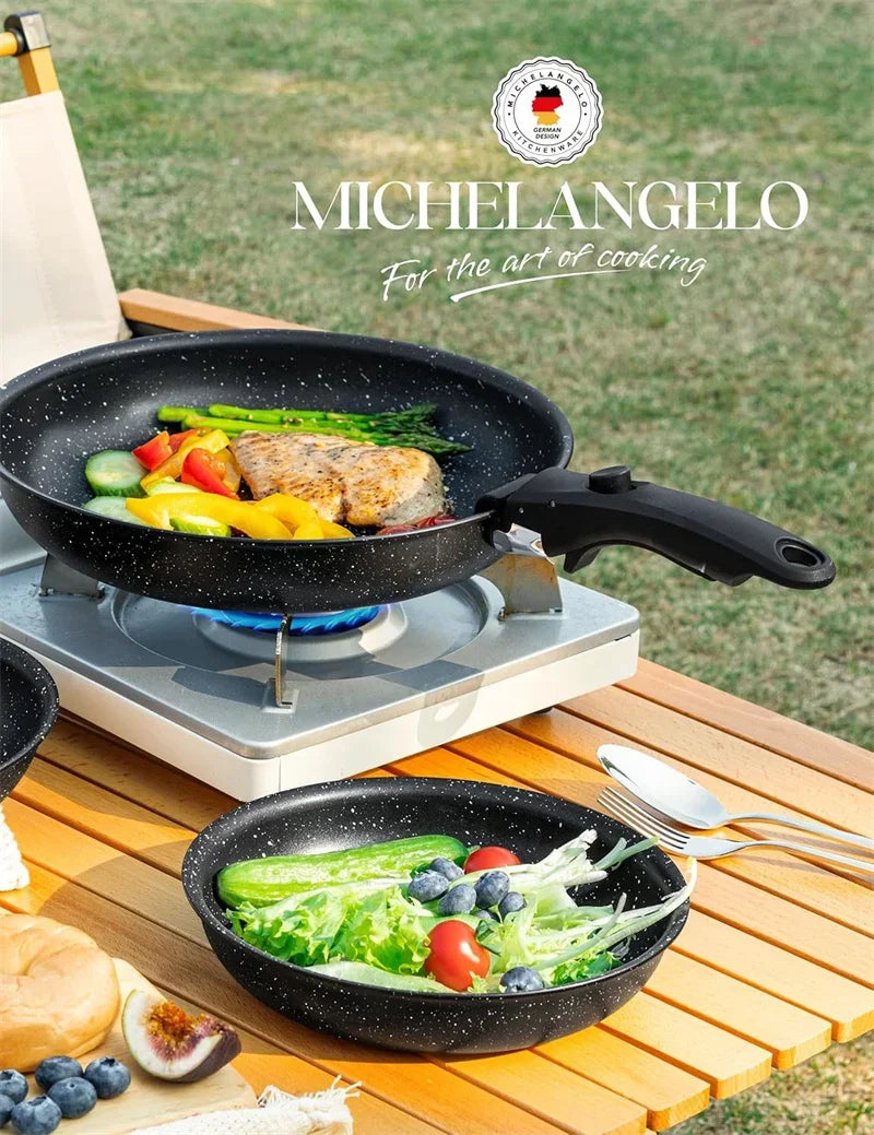 MICHELANGELO Padelle Antiaderenti Set Manico Rimovibile Padelle Rivestimento in Granito Padelle Non Tossicche Bistecca Frittata Padella Forno Sicuro