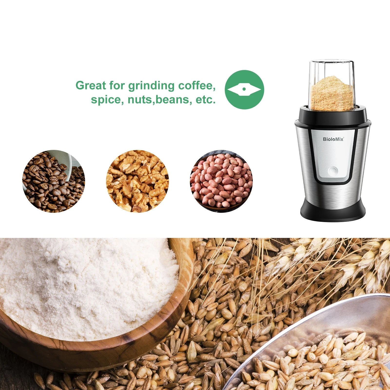BioloMix 700W 3-in-1 Multifunktionaler tragbarer Küchenroboter Entsafter Mixer Smoothie Mixer Lebensmittelhacker Trockenmühle für die Küche