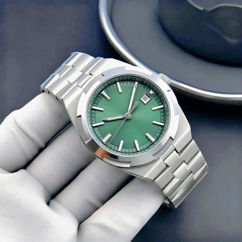 Moderne und elegante Herren-Sportuhren mit automatischem mechanischem Uhrwerk, präzisem und zuverlässigem Uhrwerk, internationalem Reise-Stil, schwarzem und blauem Zifferblatt