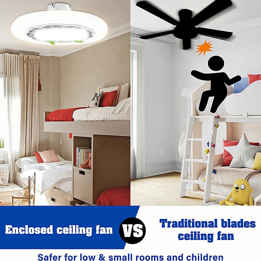 Ventilatore da soffitto estivo da 30W con luce, attacco E27, lampada LED con telecomando, velocità del vento regolabile, silenzioso per uso domestico