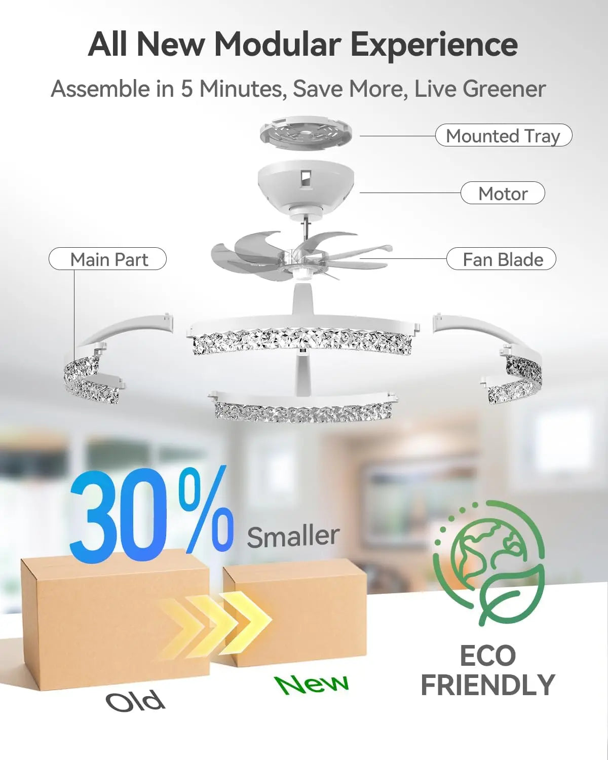 Ventilatori da soffitto con luci e telecomando, ventilatori da soffitto a basso profilo da 20'', luce a LED dimmerabile moderna a montaggio a filo 3000-6000K, ventilatore da soffitto Fandelier per camera da letto, cucina, sog