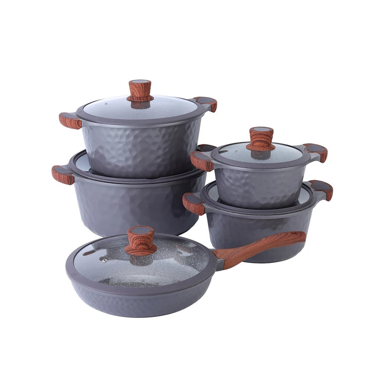 DONNOR Pentole e Padelle Set 10 Pezzi Set di Pentole Antiaderenti Set di Pentole da Cucina a Induzione Non Tossico con Padelle Stock Pot JT526