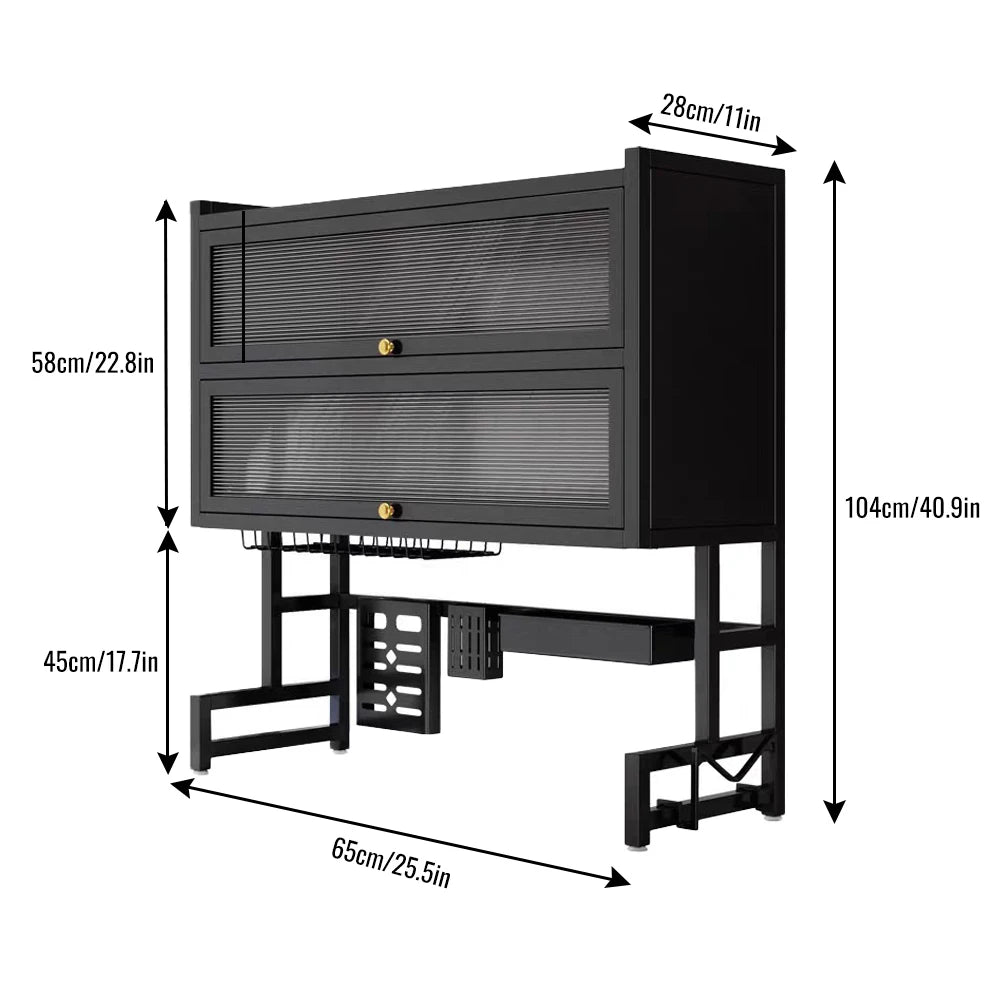 Grande scaffale per piatti per lavello multistrato con anta dell'armadio, scaffale stabile per asciugare i piatti e drenaggio del ripiano della cucina, antipolvere