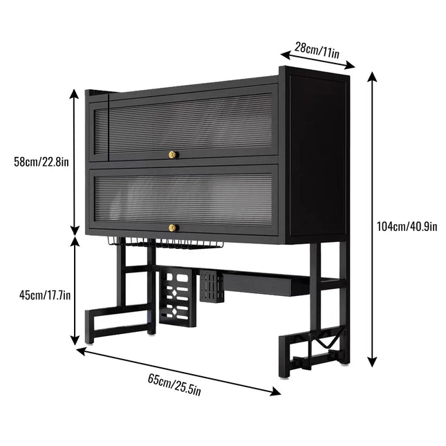 Multi-layer Sink Plate Rack with Cabinet Door, Stable Dish Drying Rack and Kitchen Countertop Drainage, Dustproof