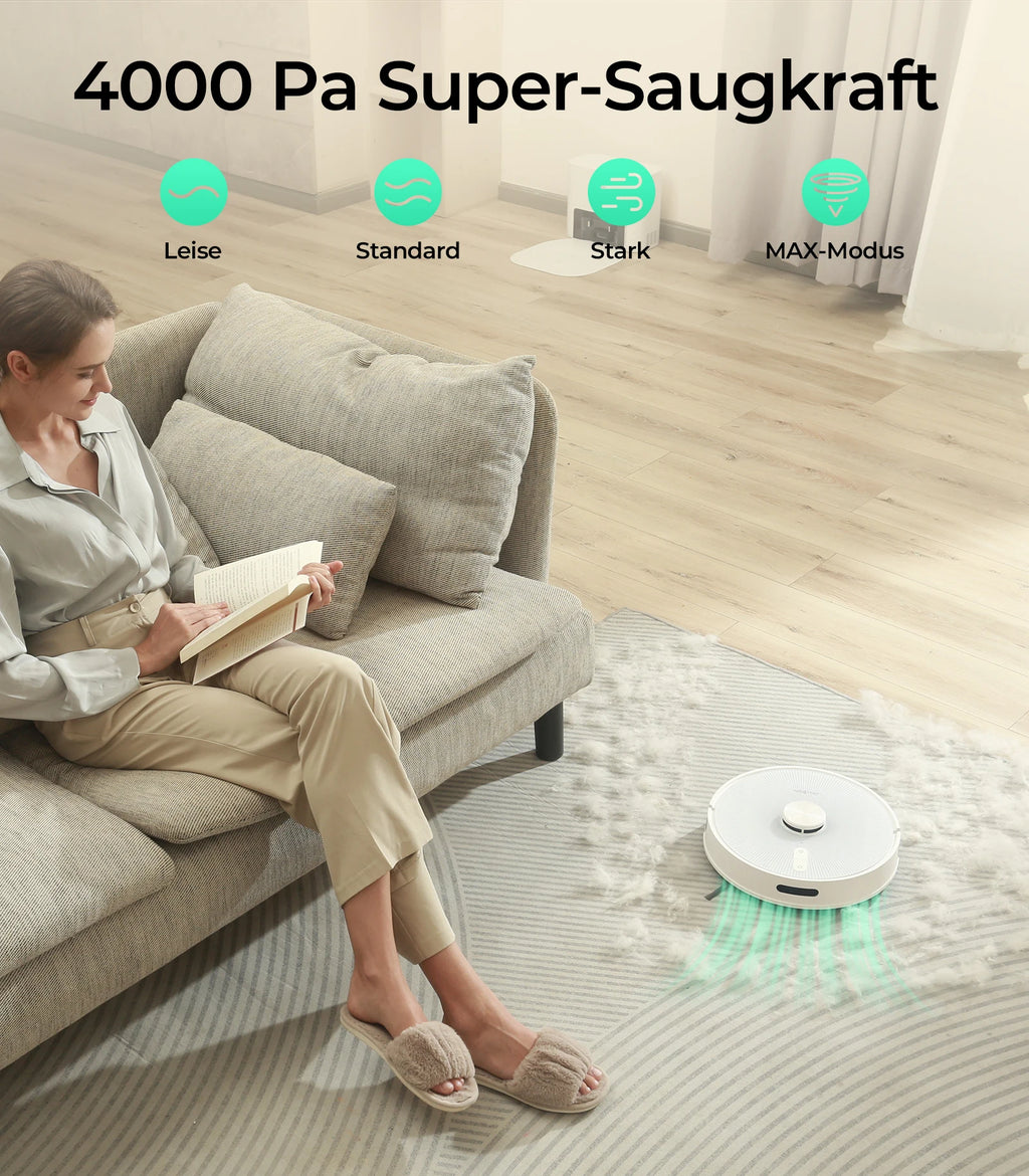 Redkey R10 Saugroboter, LiDAR-Navigation, App-Steuerung, 4000PA Saugkraft, Intelligente Wischfunktion, Boden- und Teppichreiniger (1000W)