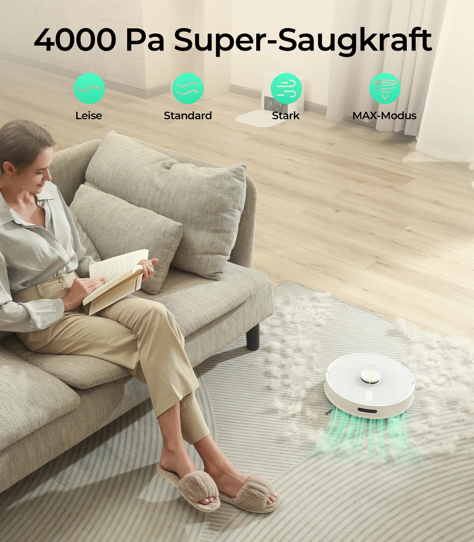 Redkey R10 Saugroboter, LiDAR-Navigation, App-Steuerung, 4000PA Saugkraft, Intelligente Wischfunktion, Boden- und Teppichreiniger (1000W)