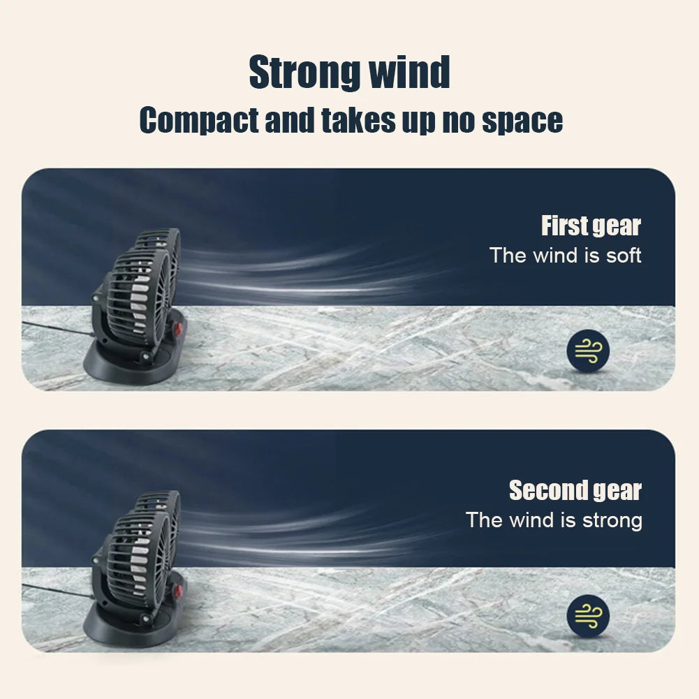 Ventilatore per auto EAFC 5V/12V 360 °   Ventilatore USB a Doppia Testa per Auto, Silenzioso, 2 Velocità Regolabili, Raffreddatore Automatico per Camper, Camion e Accessori Auto