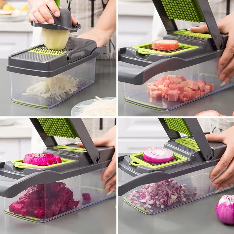 14/16 in 1 Tritatutto per verdure multifunzionale Tritatutto per cipolla Manico Griglia per alimenti Chopper per alimenti Cucina Affettatrice per verdure Dicer Cut