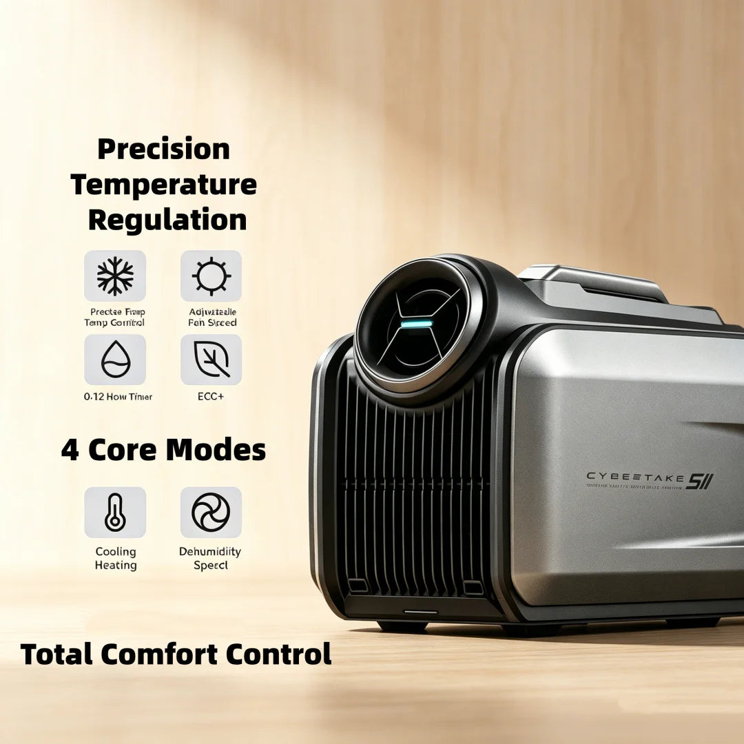 Cybertake S2 Pro Portable Klimaanlage, 5100 BTU Kühlen und 6100 BTU Heizen, Energieklasse A 2.9 EER, leises AC-Gerät mit 4 Modi, wasserdicht IPX4 für Camping, Wohnmobile, Zelte