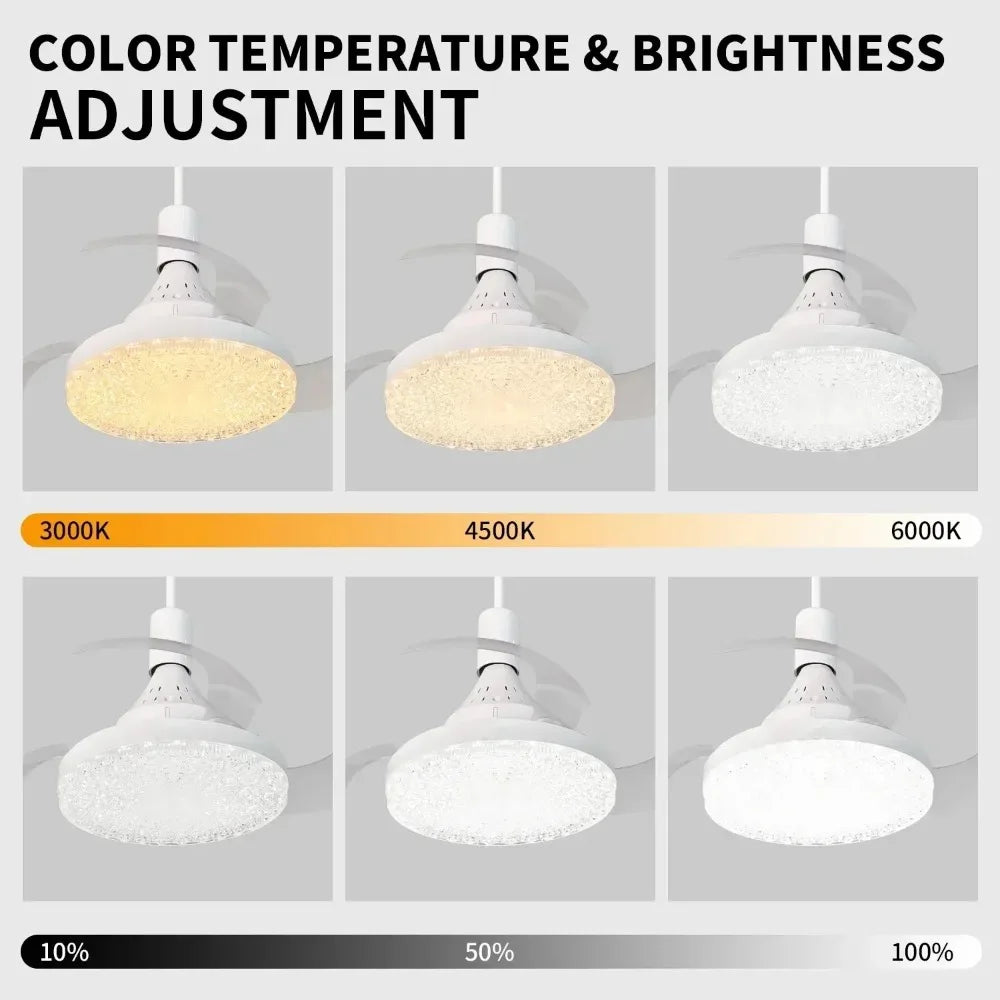 Ventilatore da soffitto JOYINLED con illuminazione e telecomando, pale retrattili a scomparsa, luce dimmerabile, silenzioso, 3 velocità per camera da letto
