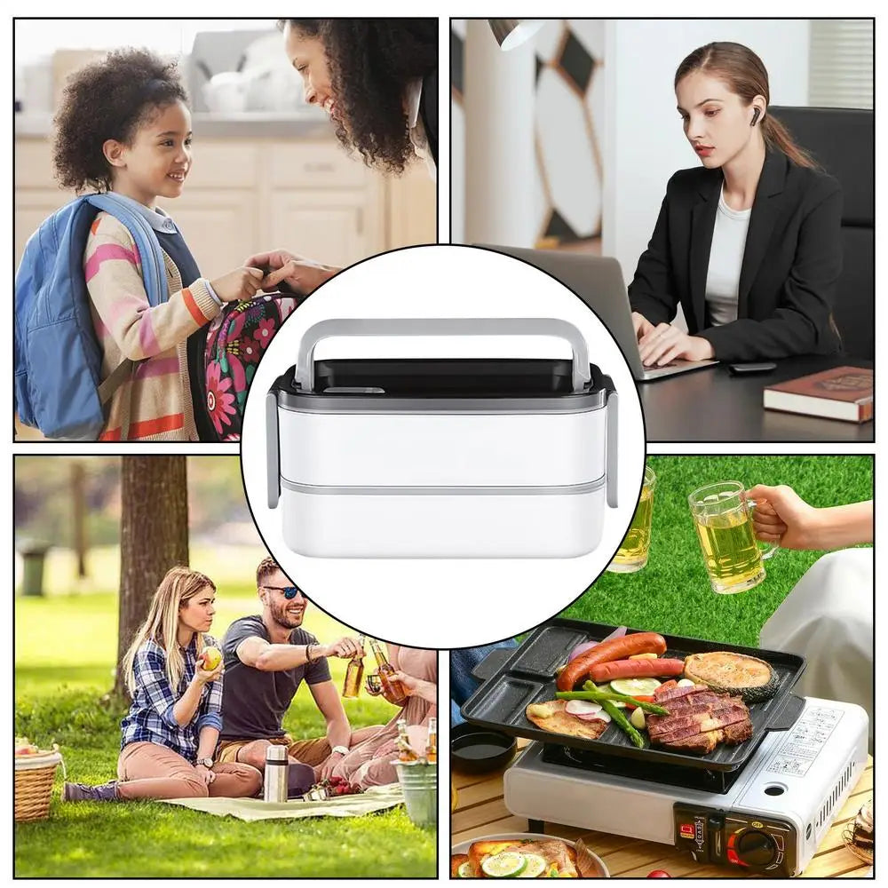 Lunchbox Thermobehälter 2-Schicht-Mahlzeit-Lunchbox mit Griff Auslaufsichere Salatschüssel für Schulreisen, Arbeit im Freien, Camping