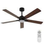 Ventilatore da soffitto LED intelligente con luci, 52 pollici (132 cm), 6 velocità, 2 modalità, luce LED dimmerabile, motore DC silenzioso, telecomando, ventilatore elettrico per camera da letto