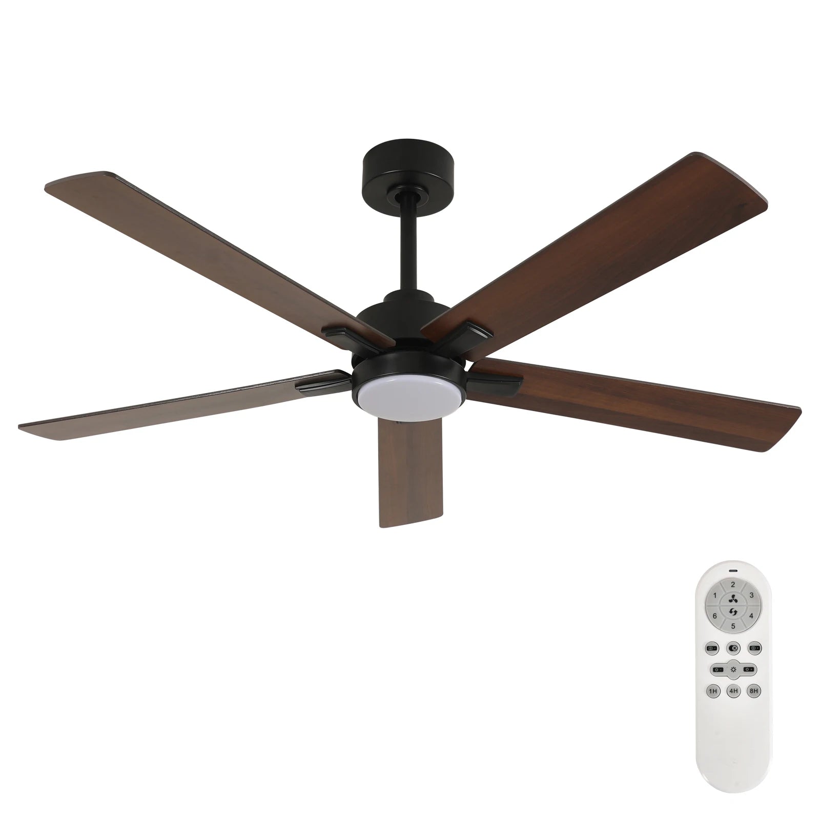 Ventilatore da soffitto LED intelligente con luci, 52 pollici (132 cm), 6 velocità, 2 modalità, luce LED dimmerabile, motore DC silenzioso, telecomando, ventilatore elettrico per camera da letto