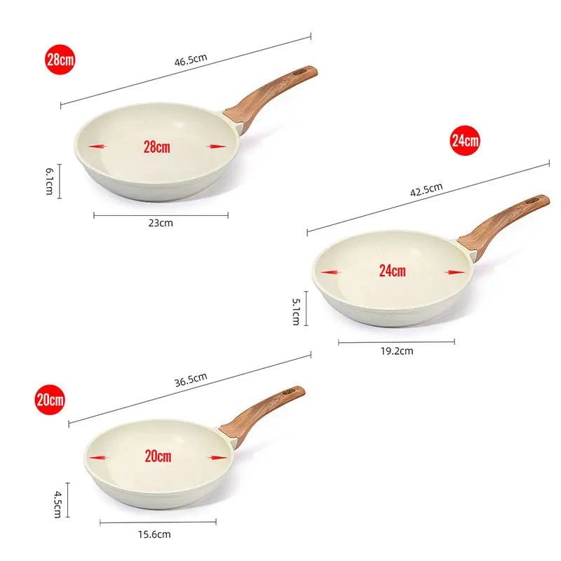 Set di 3 Padelle Antiaderenti 20/24/28cm con Rivestimento in Ceramica Bianca, Set di Padelle per Omelette, Pentole per Cucina a Induzione