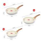 Set di 3 Padelle Antiaderenti 20/24/28cm con Rivestimento in Ceramica Bianca, Set di Padelle per Omelette, Pentole per Cucina a Induzione