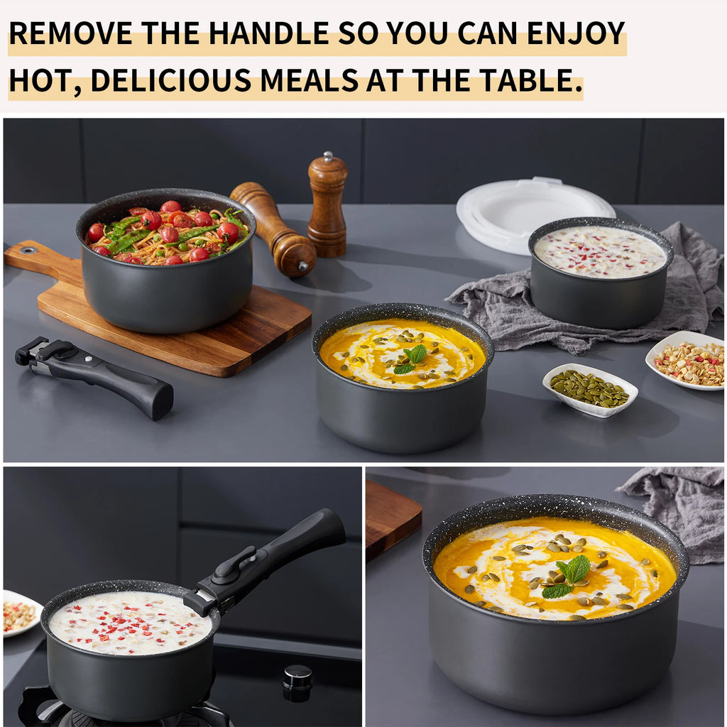 Set casseruola antiaderente con manico rimovibile e coperchi sigillanti, set di pentole antiaderenti per piano cottura a induzione