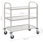 Carrello da Cucina a 3 Ripiani, 96,5x55x90 Cm, Materiale in Acciaio Inossidabile, Telaio Solido e Stabile, Grande Capacità di Stoccaggio, Ruote Scorrevoli, Salvaspazio, Facile da Montare, per Uso Domestico, Ristoranti, Hotel