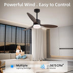 Ventilatore da Soffitto a Risparmio Energetico da 42-52 Pollici con Luce e Telecomando Ventilatore Elettrico Reversibile a 3 Pale, Ventilatore da Soffitto a Basso Profilo per Caffetteria, Casa, Hotel, Ufficio, Bungalow