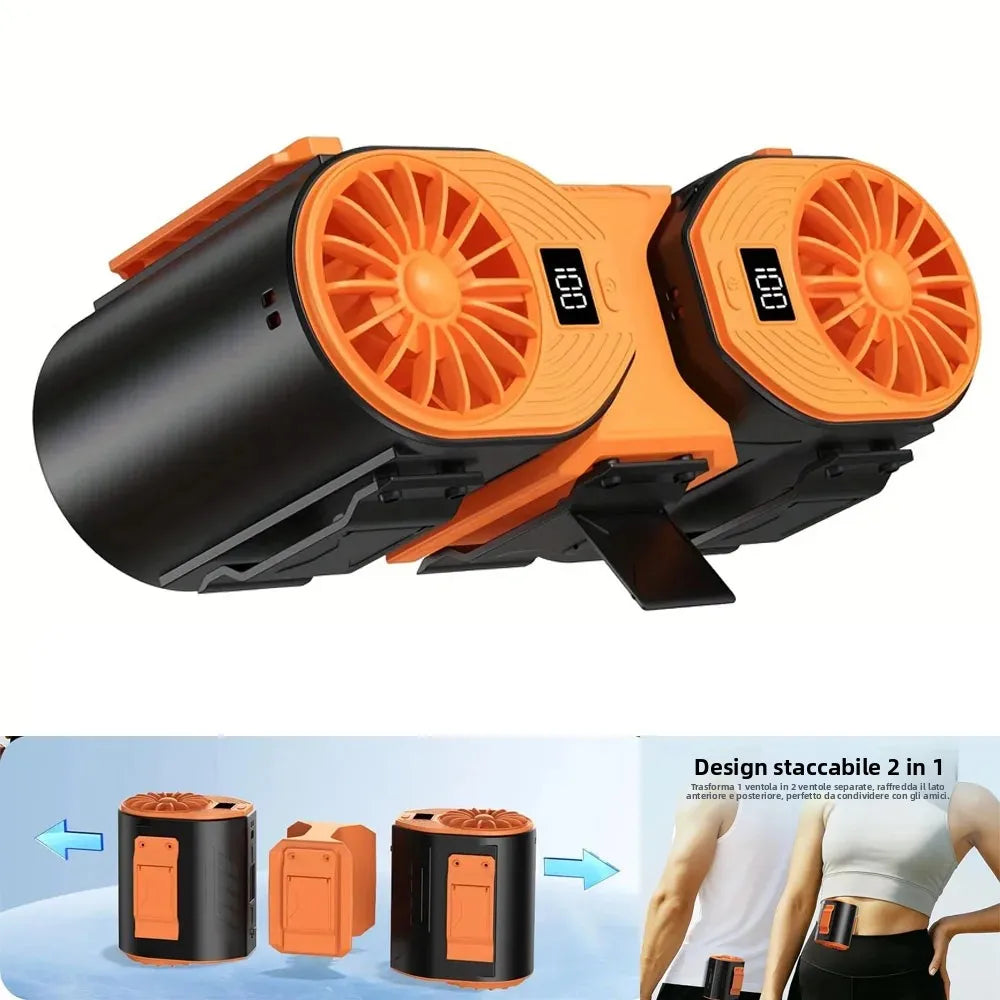 Ventilatore 2-in-1 Staccabile con Clip da Cintura e Cordino da Collo, Potente Ventilatore Ricaricabile da 10000mAh per Lavoro all'Aperto, Campeggio, Pesca