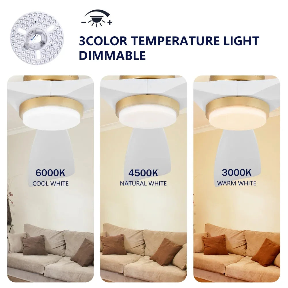 Ventilatore da soffitto da 52 pollici con luce, telecomando, funzione dimmer, pale in legno massello, funzione di accumulo di energia in caso di interruzione di corrente, motore DC silenzioso, moderno ventilatore da soffitto
