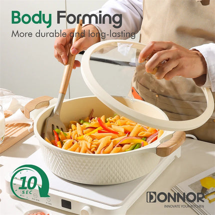 DONNOR 16 Pezzi Padelle Antiaderenti con Coperchio Set di Pentole Impilabili da 5 Pezzi Casseruola in Ceramica Lavabile in Lavastoviglie JT519