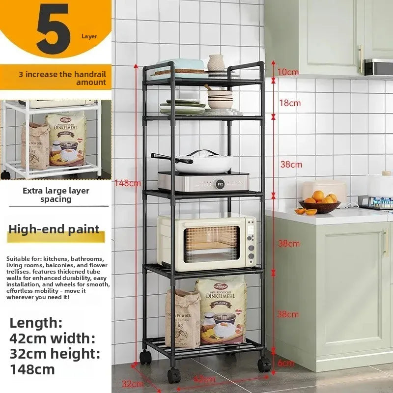 Scaffale da pavimento multistrato da cucina, scaffale da parete integrato rimovibile per uso domestico