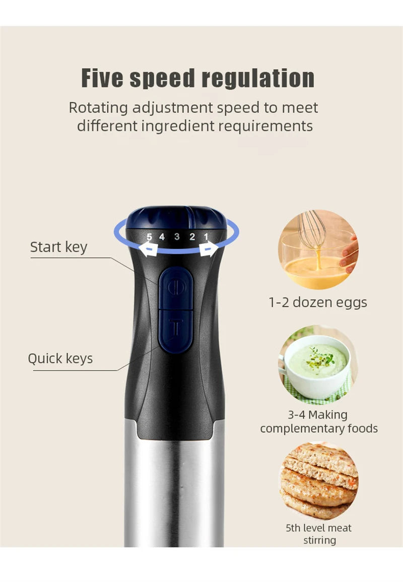 Edelstahl 4-in-1 Stabmixer Set, Handmixer, Gemüseschneider und Fleischwolf, Smoothie Maker
