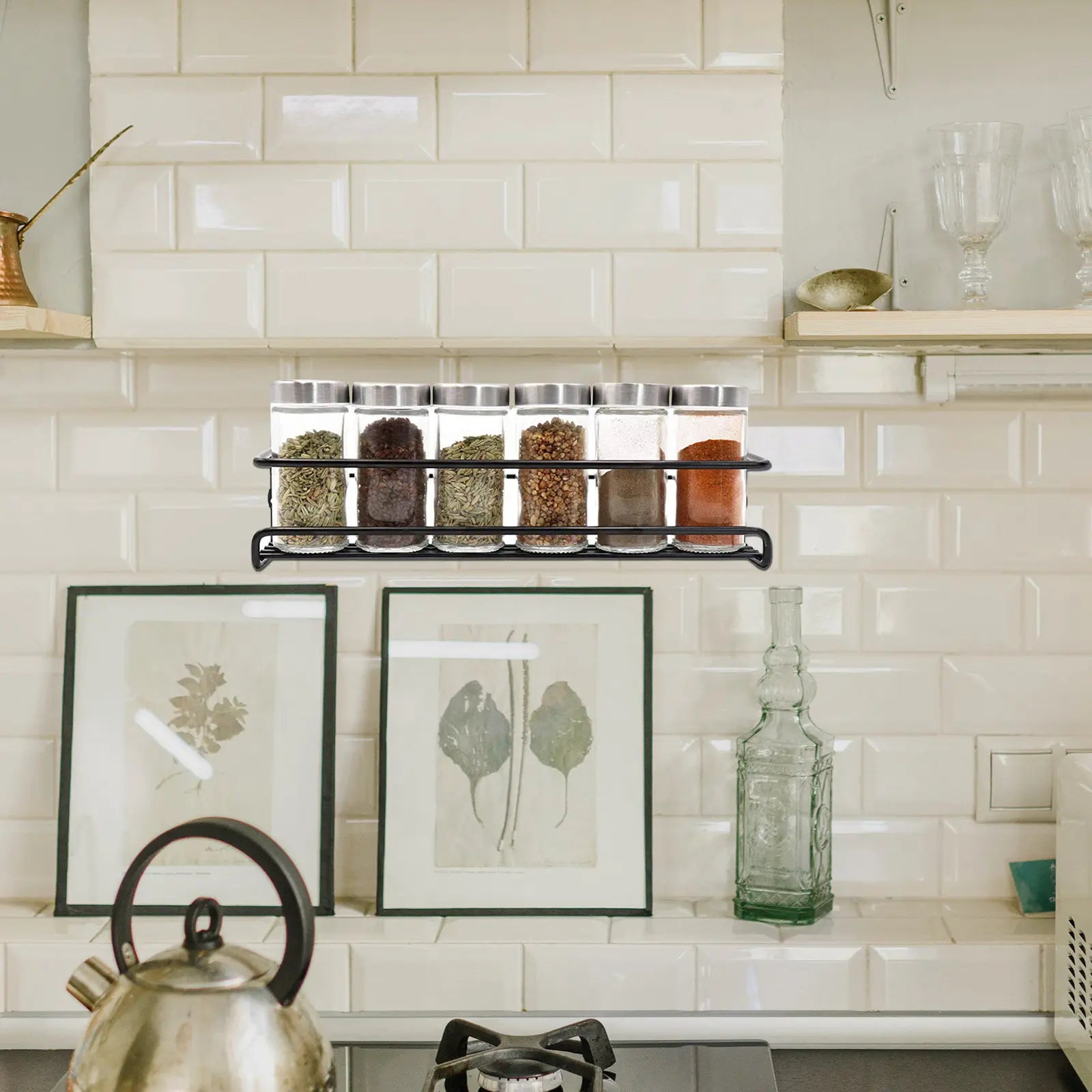 Set di 2 Portaspezie da Parete per Cucina, Design Moderno Salvaspazio, Organizzatore per Bottiglie e Barattoli