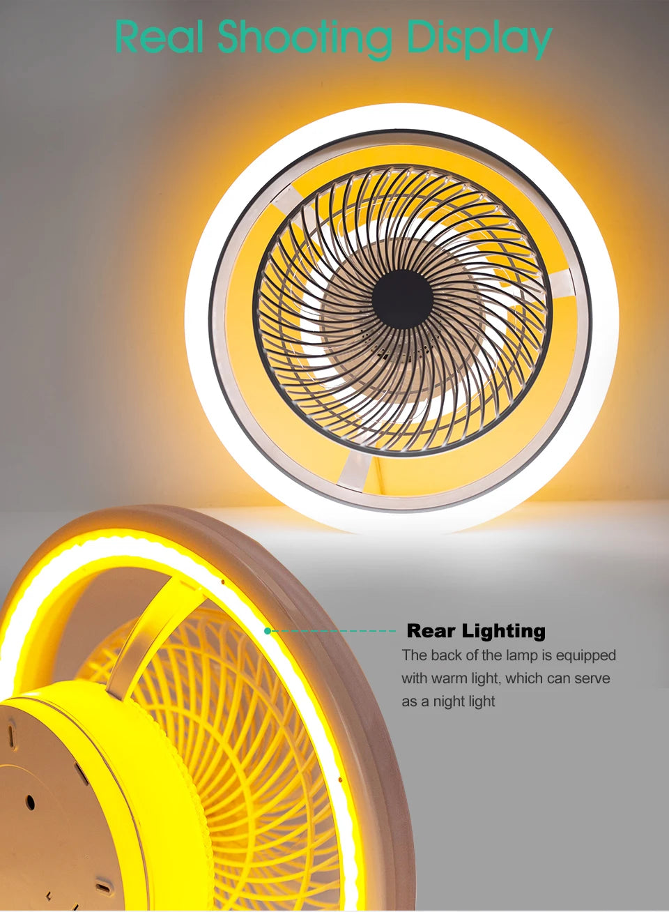 Ventilatore da Soffitto Intelligente con Luci a 360° °   Lampada Ventilatore Moderna Girevole con Controllo Remoto APP, Dimmerabile, 6 Velocità del Vento, Flusso d'Aria Reversibile per Interni