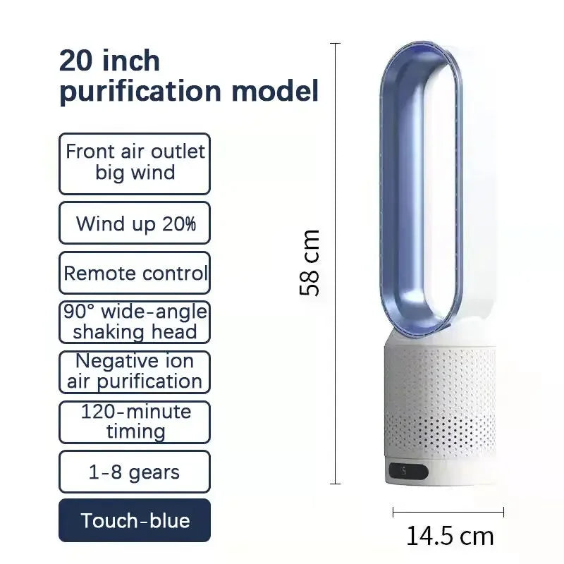 Ventilatore senza pale da 16 pollici, a torre con diametro di 80 cm °   Base oscillante, telecomando, regolazione continua della velocità, display LED, funzione di spegnimento automatico, ventola di raffreddamento portatile