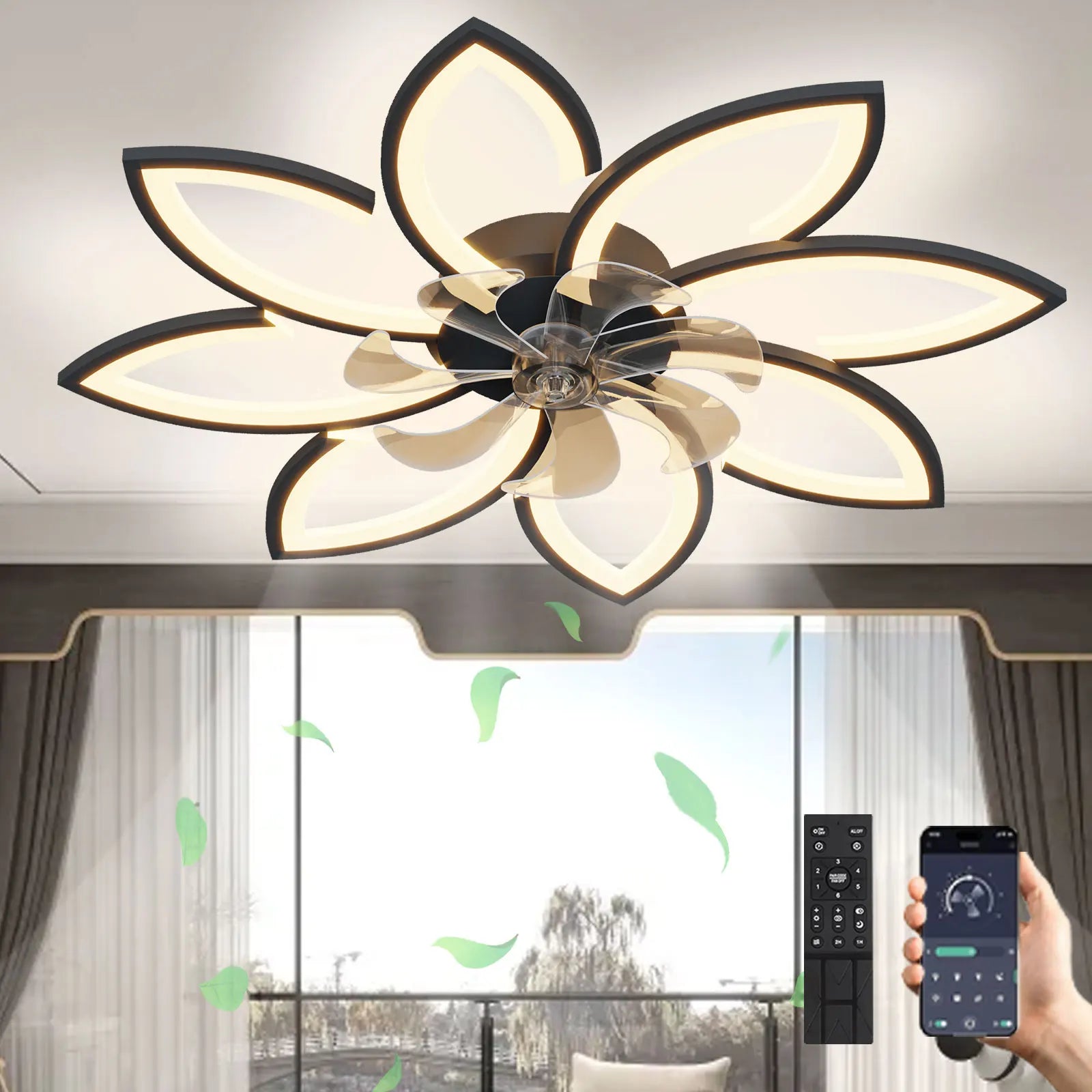 Ventilatore da soffitto a LED con luce, plafoniera con ventilatore, ventilatore da soffitto silenzioso e reversibile