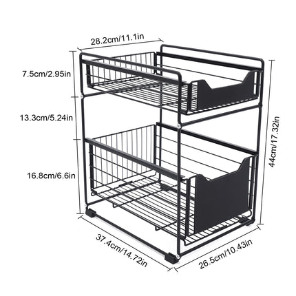 Two-Tier Pull-Out Cabinet Organizer, Under Sink Space Saver Shelf, Adjustable Sliding Drawer for Kitchen and Bathroom