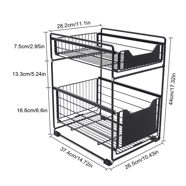 Two-Tier Pull-Out Cabinet Organizer, Under Sink Space Saver Shelf, Adjustable Sliding Drawer for Kitchen and Bathroom