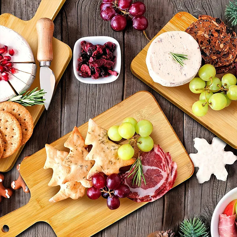 Servierplatte aus Bambusholz für Pizza, Brot, Steak, Schneidebrett, rechteckiges Küchen-Schneidebrett für Obst und Gemüse mit Griff