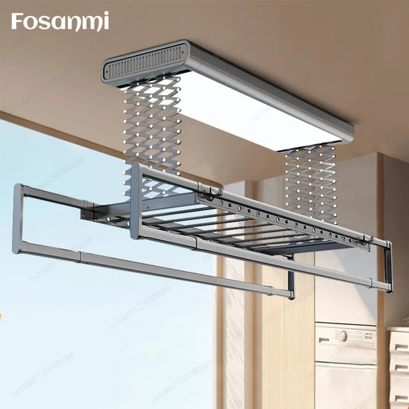 Home Balcone Elettrico Telecomando Sollevamento Stendibiancheria Lega di alluminio Illuminazione Asciugatura Stendibiancheria pieghevole