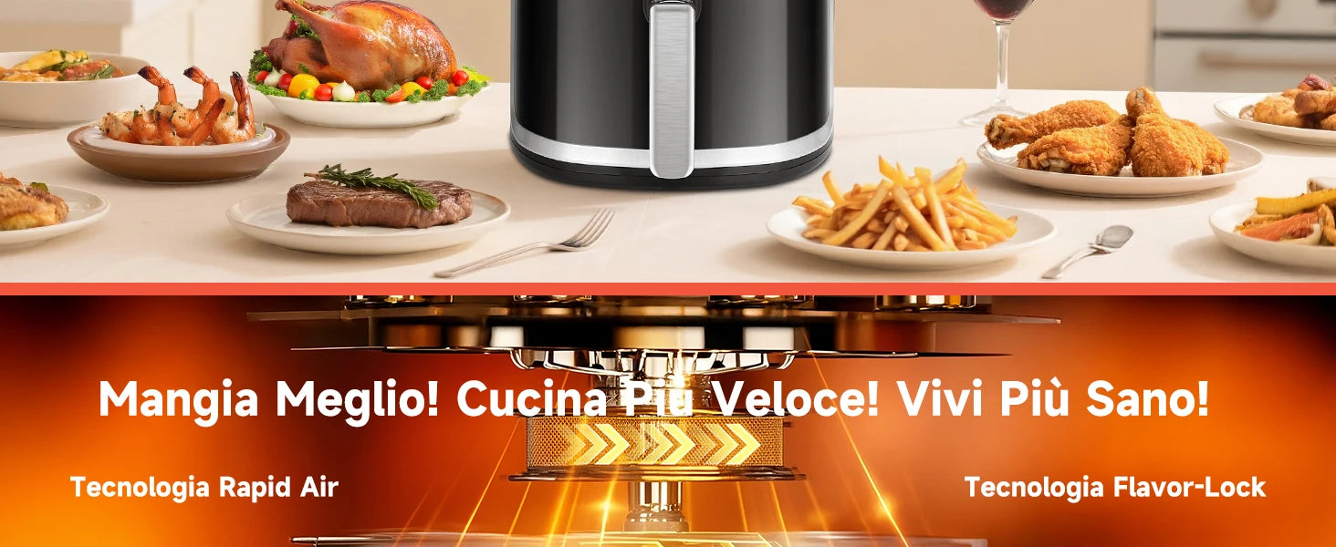 Aigostar Friggitrice ad aria 7 litri, 1900W, Nero, 7 programmi, Forno a convezione 360°