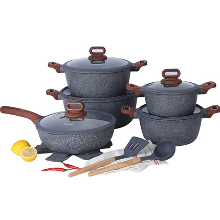 DONNOR 15/16 Pezzi Set di Pentole Antiaderenti, Padella, Pentola per il Latte, Pentola per Zuppa, Set da Cucina per Fornello a Gas e a Induzione