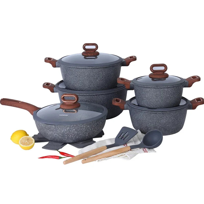 DONNOR 15/16-teiliges Topfset Antihaft-Bratpfanne 15/16-teiliges Kochgeschirr Milchkännchen Suppentopf Küchenset Gasherd Induktionsherd