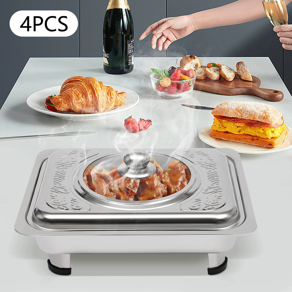 4/8 Stück Chafer-Pfannen-Buffet-Servierbehälter mit Deckel, rechteckiger Speisenwärmer-Pfannen-Servierbehälter