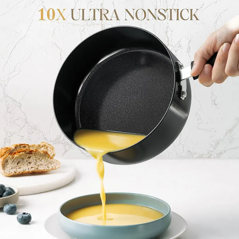 Set di pentole da cucina nere da 3 pezzi Set di pentole antiaderenti da 1QT, 2QT e 3QT Set di pentole per zuppe e latte con coperchio in vetro temperato