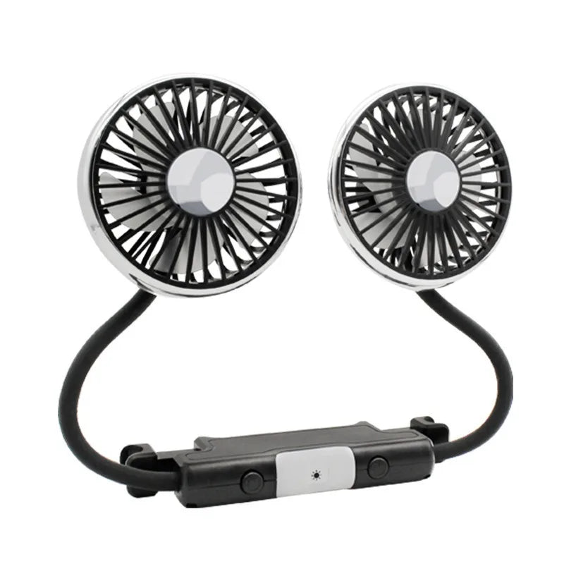 Ventilatore di raffreddamento per sedile auto EAFC a 3 velocità, ricarica USB, doppia testa, illuminazione LED, rotazione a 360 gradi, raffreddatore per il collo, per uso domestico e viaggi