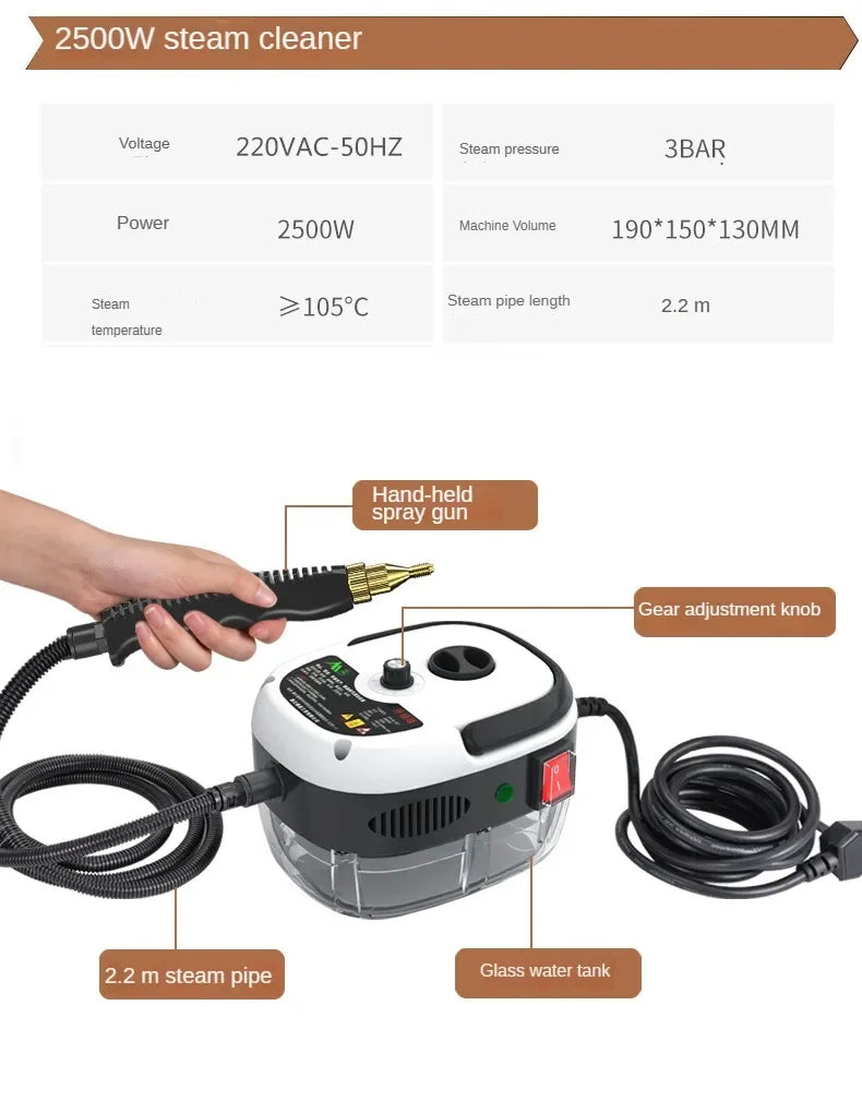 2500 W Dampfreiniger Hochtemperatur-Sterilisations-Druckstrahl-Waschmaschine Handheld für zu Hause, Auto, Küche, Klimaanlage