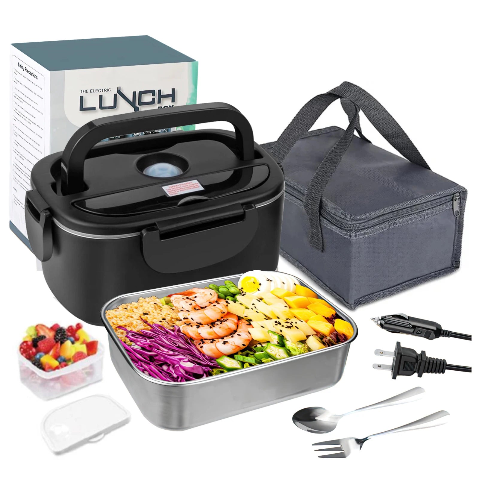 2-in-1 Auto Casa 12V 24V 110V 220V Elektrische Lunchbox Tragbare Picknick Schule Lebensmittelheizung Wärmer Behälter Set aus Edelstahl