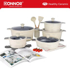 DONNOR 15-teiliges Keramik-Kochgeschirr-Set Töpfe und Pfannen Set Antihaft-Induktionsküche Platzsparendes Kochgeschirr-Set Induktion RV-Set JT445