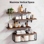 Mensole da Bagno Sopra il WC con Cesto Portaoggetti, Mensola Galleggiante a Muro per Organizzazione Domestica e Decorazione, Bagno/Cucina