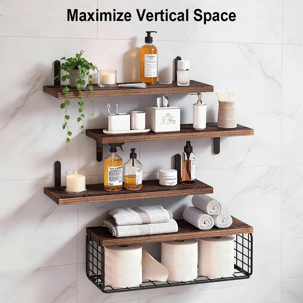 Mensole da Bagno Sopra il WC con Cesto Portaoggetti, Mensola Galleggiante a Muro per Organizzazione Domestica e Decorazione, Bagno/Cucina