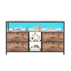 Mobiler TV-Ständer, TV-Tisch, TV-Möbel, mit LED-Beleuchtung und Stoffschubladen, Platte mit Tigerfellmuster, doppelter offener Stauraum und 4 Schubladen, zur Aufbewahrung von Elektrogeräten, DVDs, Büchern, für Wohnzimmer, Schlafzimmer