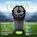 Ventilatore da campeggio per esterni da 15000 mAh con funzione spray, 4 velocità, luce LED e torcia, nero/arancione/verde
